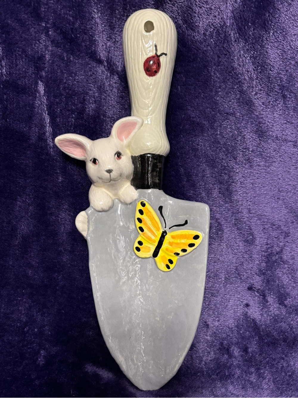 Ceramic Bunny Garden Trowel with Yellow Butterfly Accent